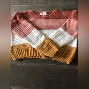 Girls pink rose sweater, Autumn colors, size 14 (large)